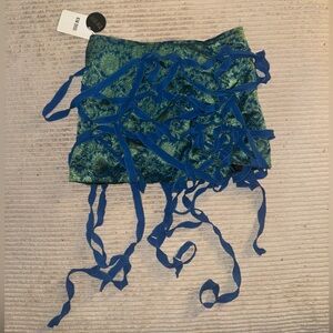 Kim Shui Blue Ribbon-Detail Green Brocade Mini Skirt